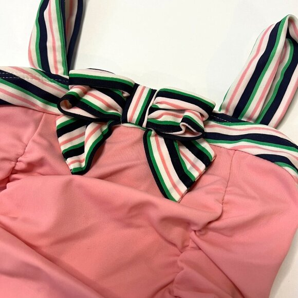 Janie & Jack Baby Girls One Piece Swimsuit 12-18 M Pink Bow Stripes Nautical - Picture 5 of 5